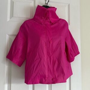 SAMUEL DONG Dramatic Bright Pink Short Sleeve Cropped Jacket, Size XS